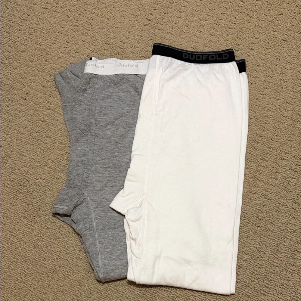 Duofold Set of Two Men's Gray & White Thermal Pants, Long Johns, Size XL.
